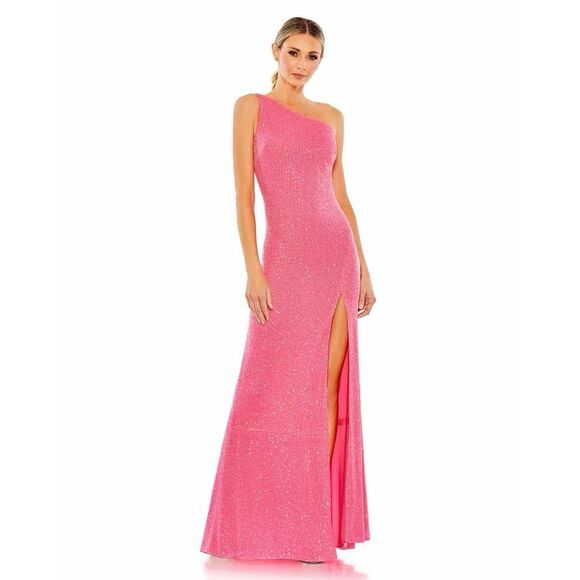 Ieena for Mac Duggal Sequin One Shoulder Back Drape Gown in Pink Size 8